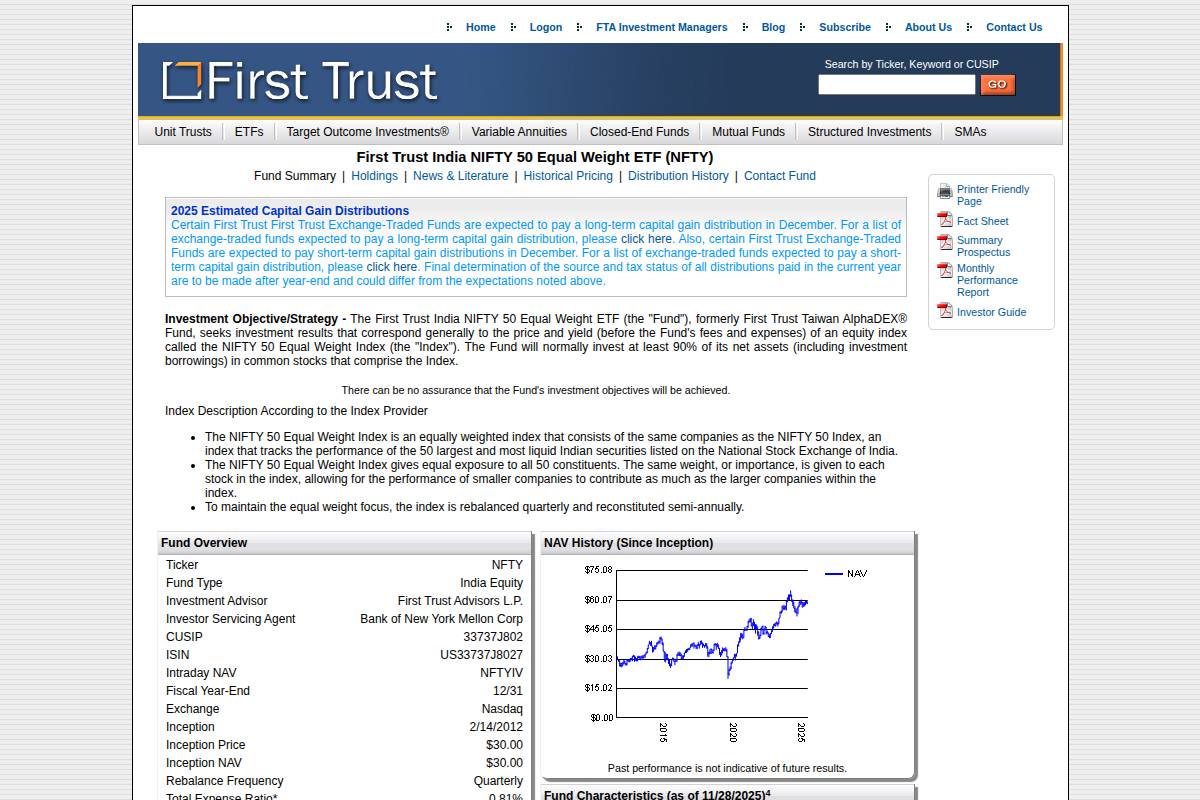 First Trust India NIFTY 50 Equal Weight ETF (NFTY)